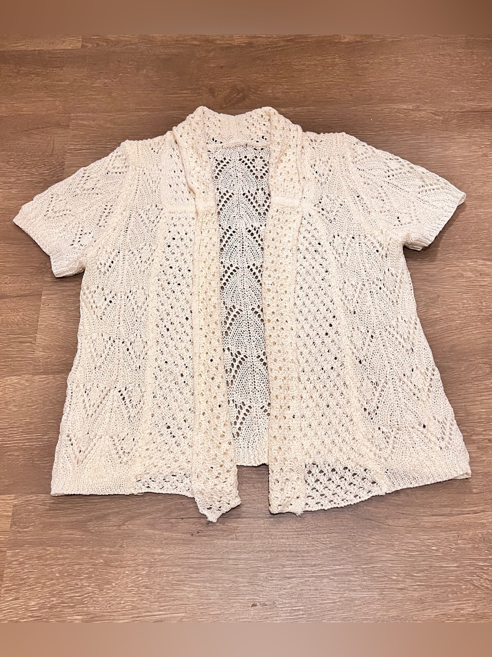 Dreamy Cream Crochet Knit Open-Front Cardigan | Boho Layering Piece (S)